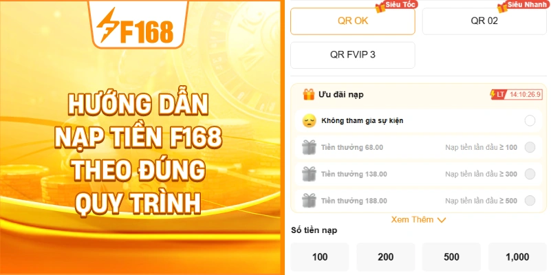 Hướng dẫn nạp tiền F168 theo đúng quy trình
